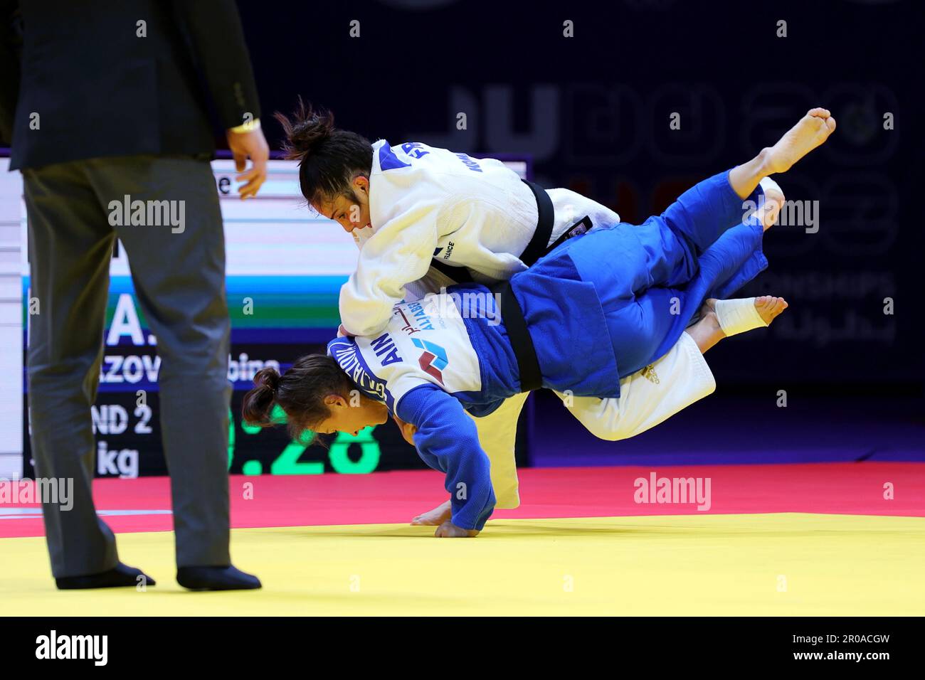 Ali Bin Hamad Al Attiyah Arena, Doha, Qatar. 7th May, 2023. (Top-Bottom) Blandine Pont (FRA), Sabina Giliazova (AIN), MAY 7, 2023 -Judo : World Judo Championships Doha 2023 Women's -48kg 2nd round match at Ali Bin Hamad Al Attiyah Arena, Doha, Qatar. Credit: Naoki Nishimura/AFLO SPORT/Alamy Live News Stock Photo