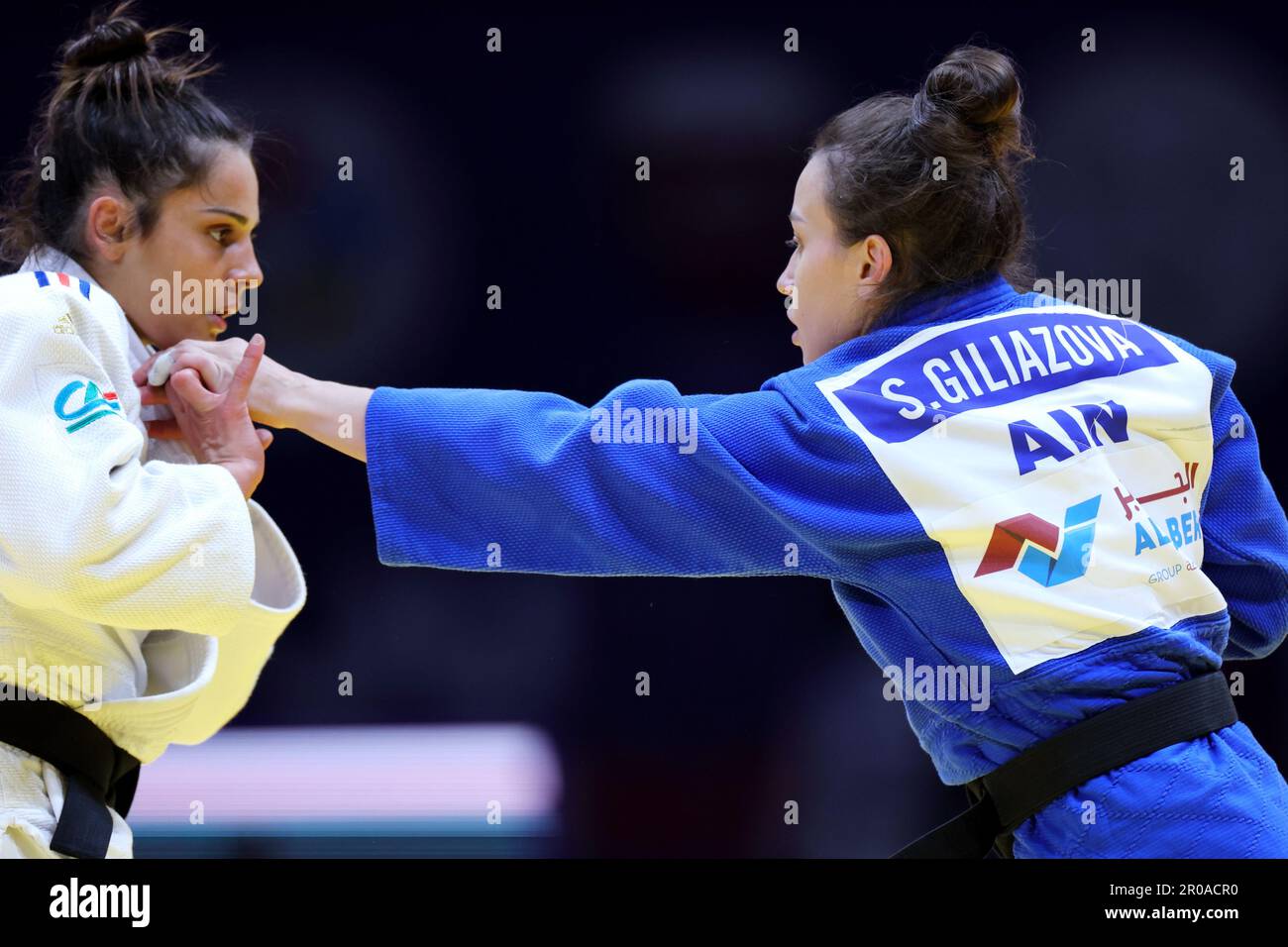 Ali Bin Hamad Al Attiyah Arena, Doha, Qatar. 7th May, 2023. (L-R) Blandine Pont (FRA), Sabina Giliazova (AIN), MAY 7, 2023 -Judo : World Judo Championships Doha 2023 Women's -48kg 2nd round match at Ali Bin Hamad Al Attiyah Arena, Doha, Qatar. Credit: Naoki Nishimura/AFLO SPORT/Alamy Live News Stock Photo