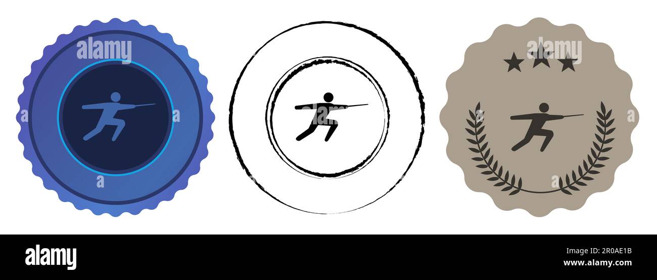 Fencing sword fence flat blue black stamp medal sport competition ...