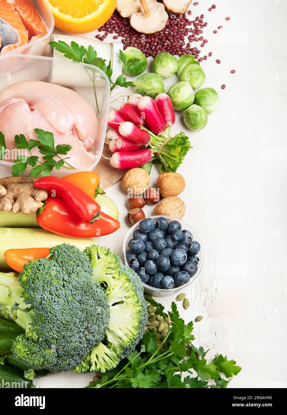 Balanced diet food background. Nutrition, clean eating food concept