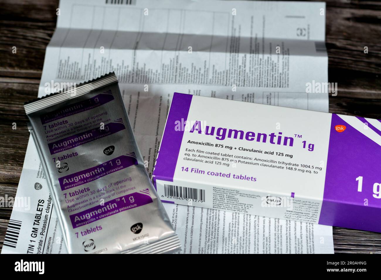 Cairo, Egypt, May 4 2023: Augmentin 1g tablets, amoxicillin and ...