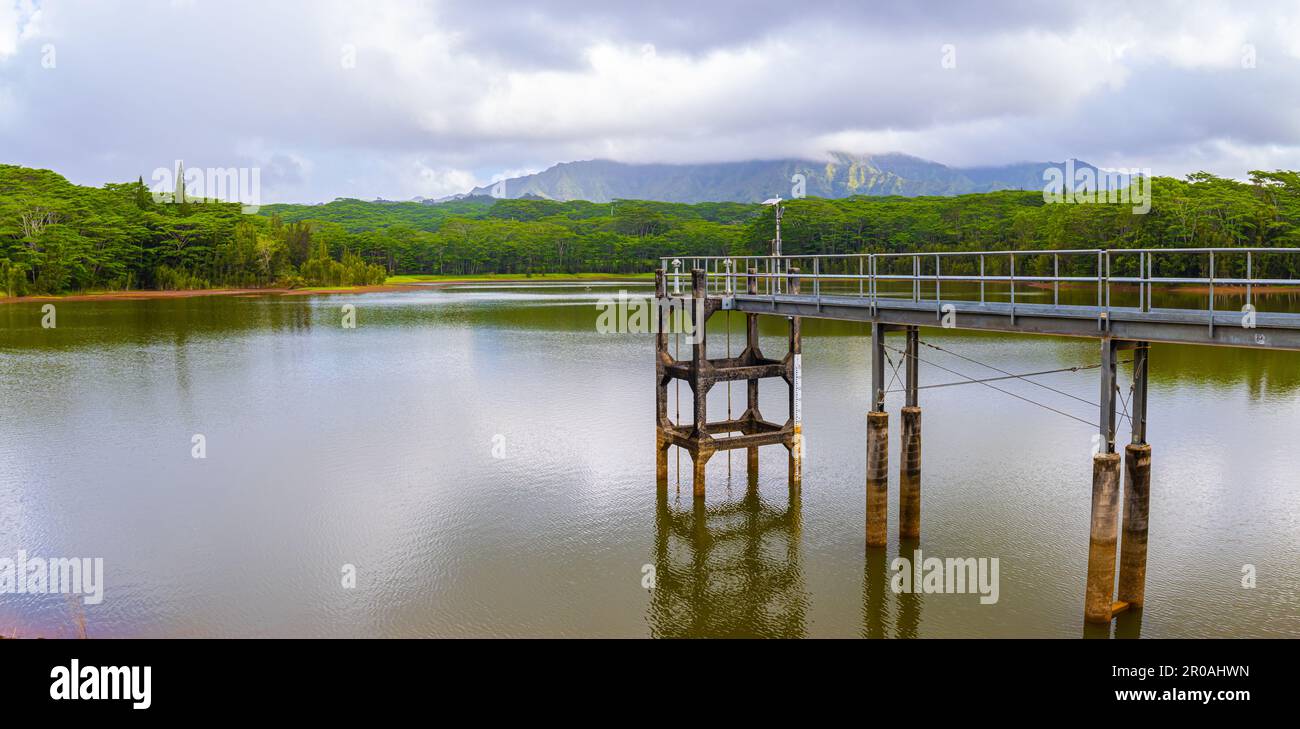Cloud Covered Mountains Reflection In The Wailue Reservoir, Wailua