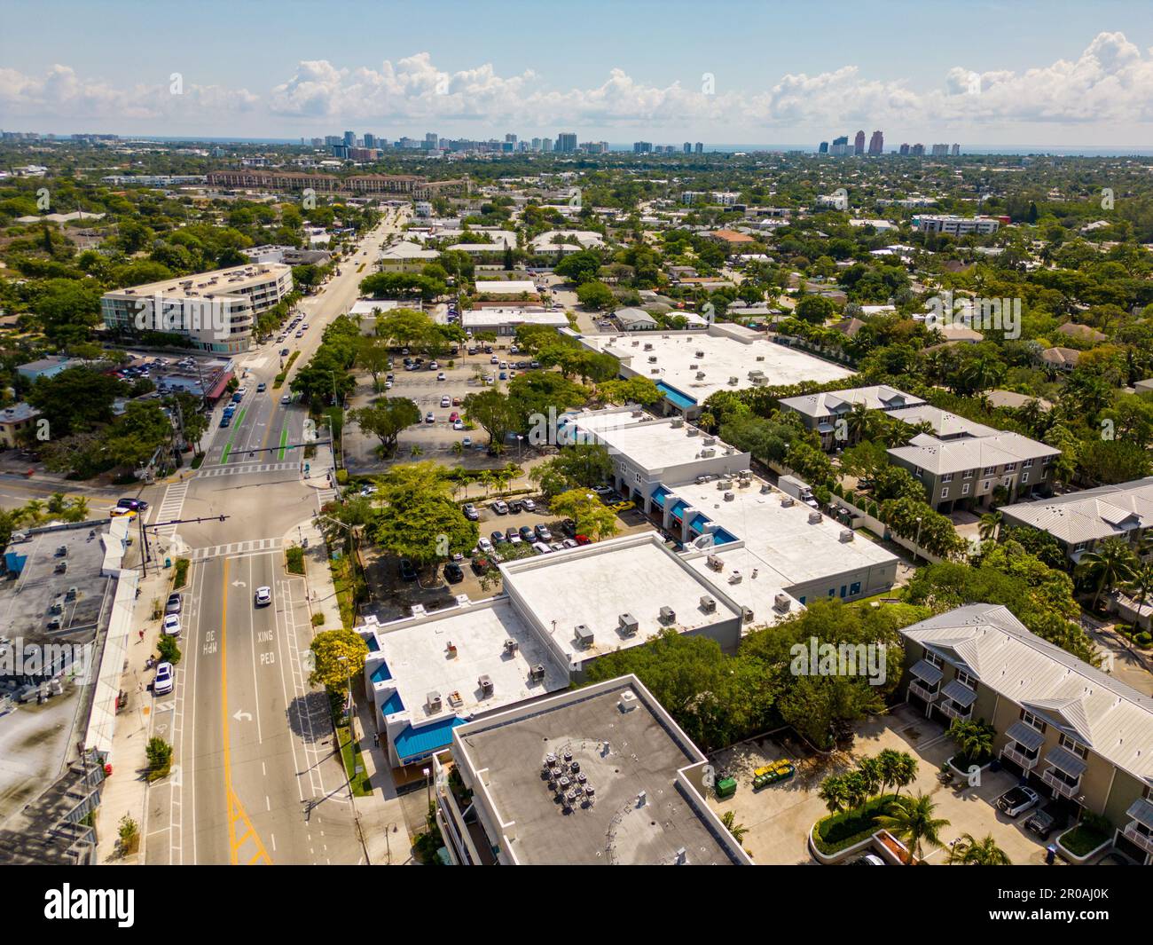 Wilton Manors, FL, USA May 3, 2023 Aerial photo Shops of Wilton