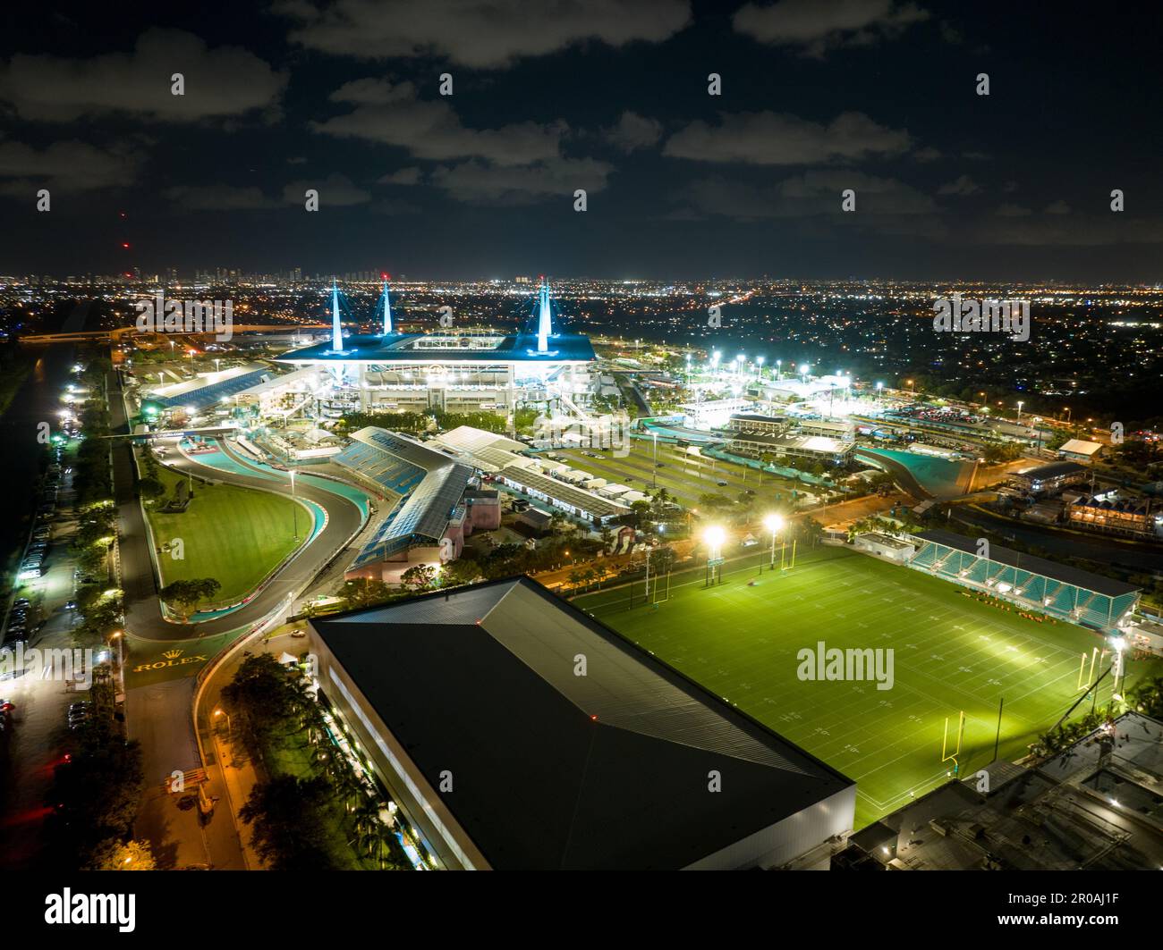 Miami, FL, USA - May 7, 2023: Night photo Formula One F1 Grand Prix race Miami Hard Rock Stadium Stock Photo