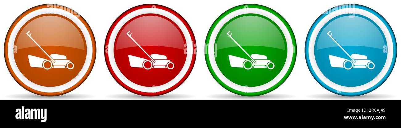 Lawn mower glossy icons, set of modern design buttons for web, internet ...
