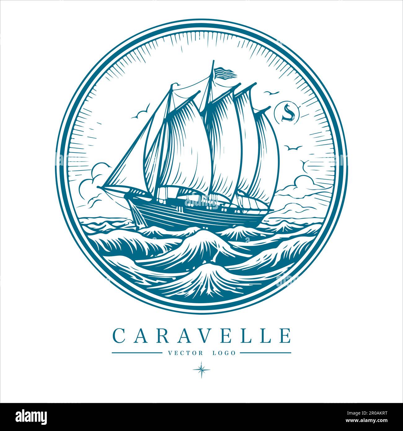 Caravelle On The Water Logo Vintage Emblem Old Retro Vector