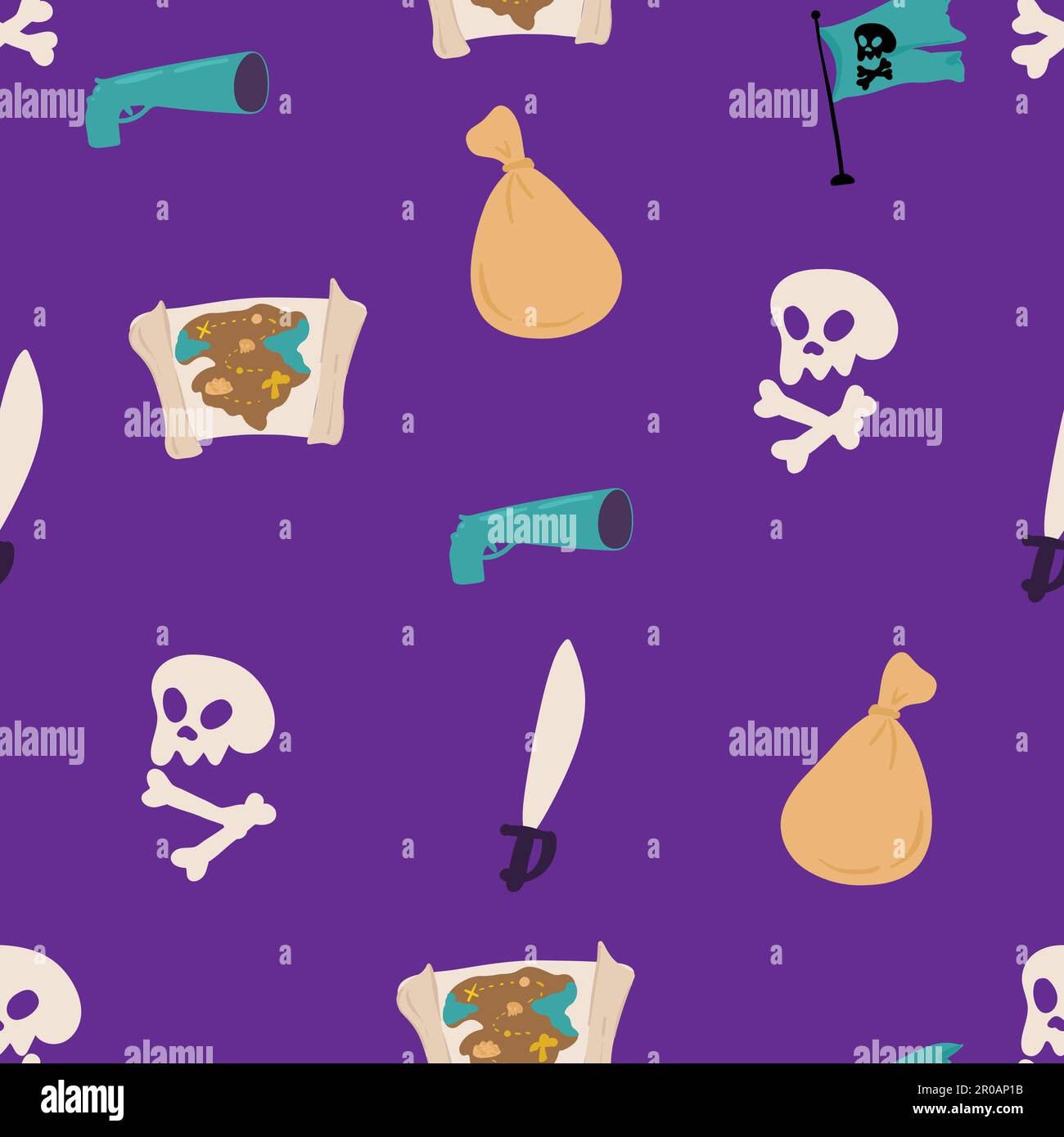 Pirate sea flat vector seamless pattern. Sailing backdrop. Anchor, map ...