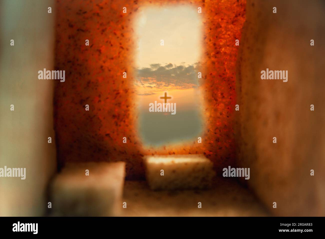 Cross crucified with cave or tunnel It is the tomb where his lifeless