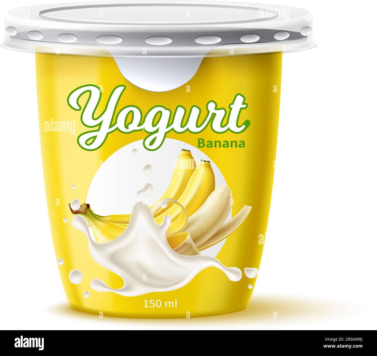 Yogurt package design. Dairy product. Juicy yellow banana. Closed jar