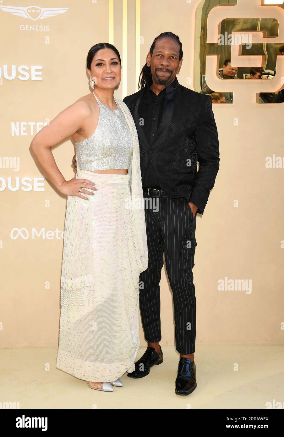 LOS ANGELES, CALIFORNIA - MAY 06: (L-R) Amna Nawaz and Lz Granderson attend Gold House's 2nd annual Gold Gala at The Music Center on May 06, 2023 in L Stock Photo