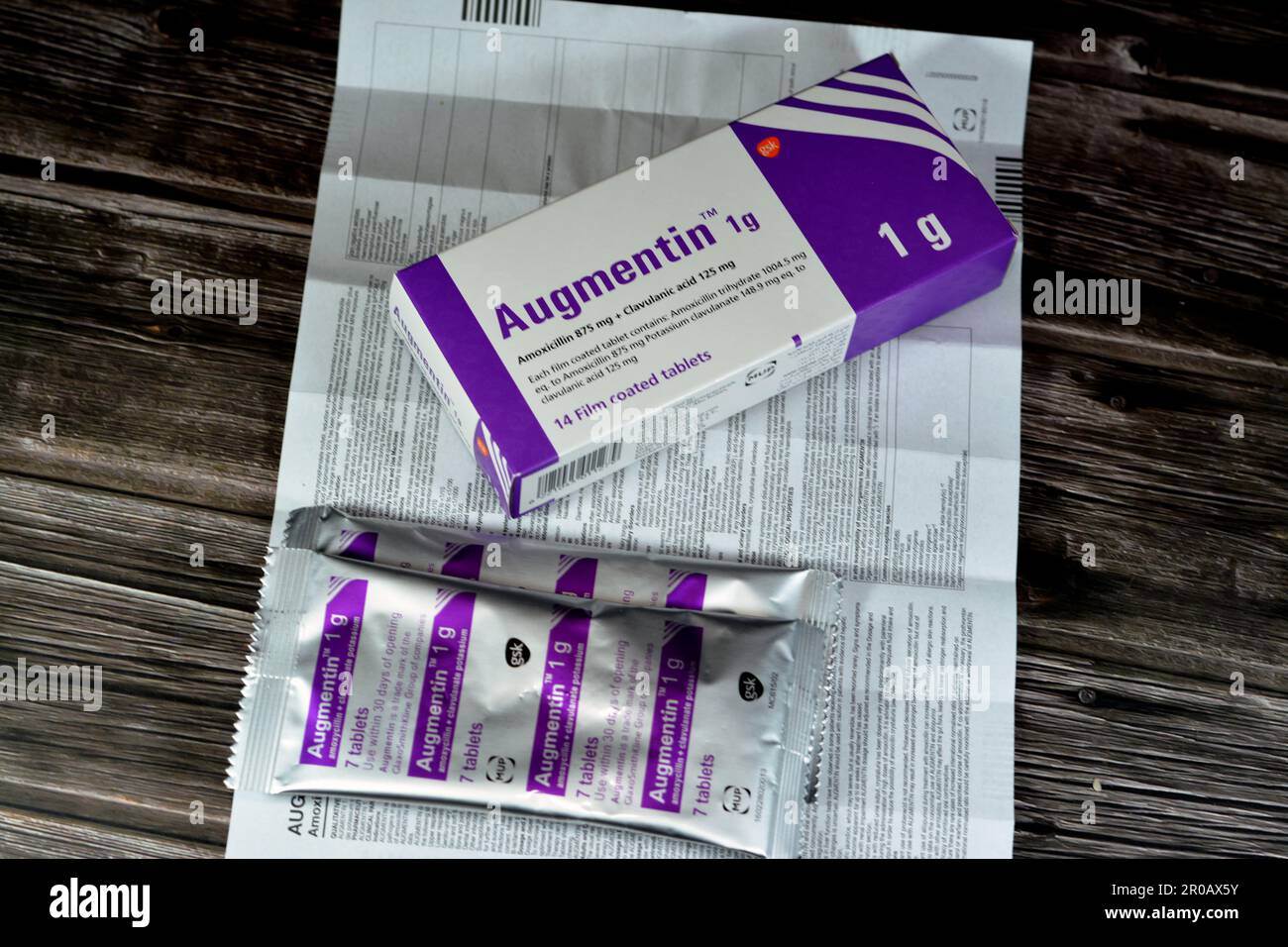 Cairo, Egypt, May 4 2023 Augmentin 1g tablets, amoxicillin and