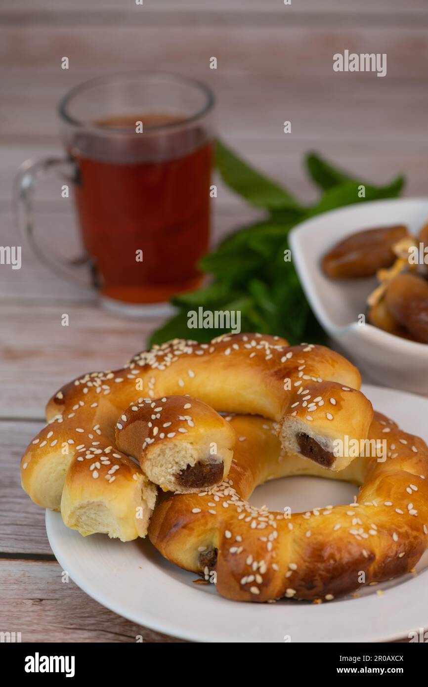 Maarouk Recipe Maarouk of Aleppo, soft brioche with date paste Stock Photo - Alamy