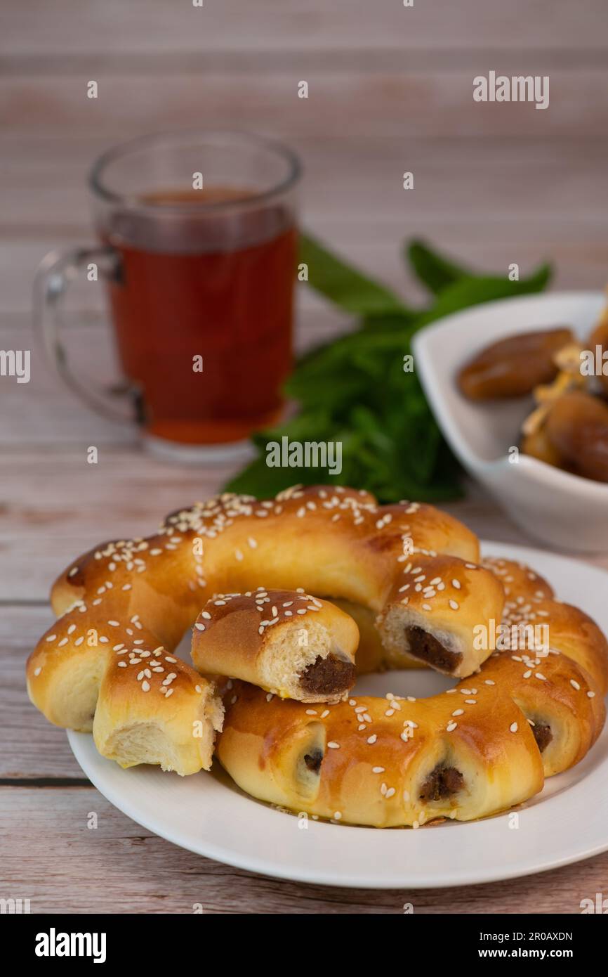 Maarouk Recipe Maarouk of Aleppo, soft brioche with date paste Stock Photo - Alamy
