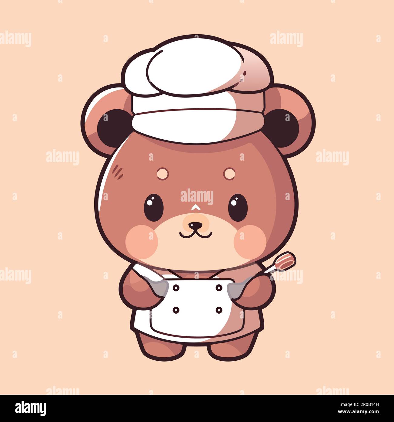 Cute cartoon bear chef with a white hat. Stock Vector