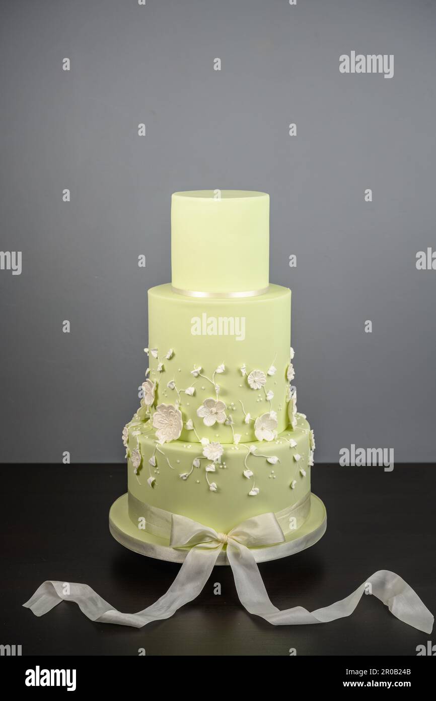 Three tier home made wedding cake Stock Photo