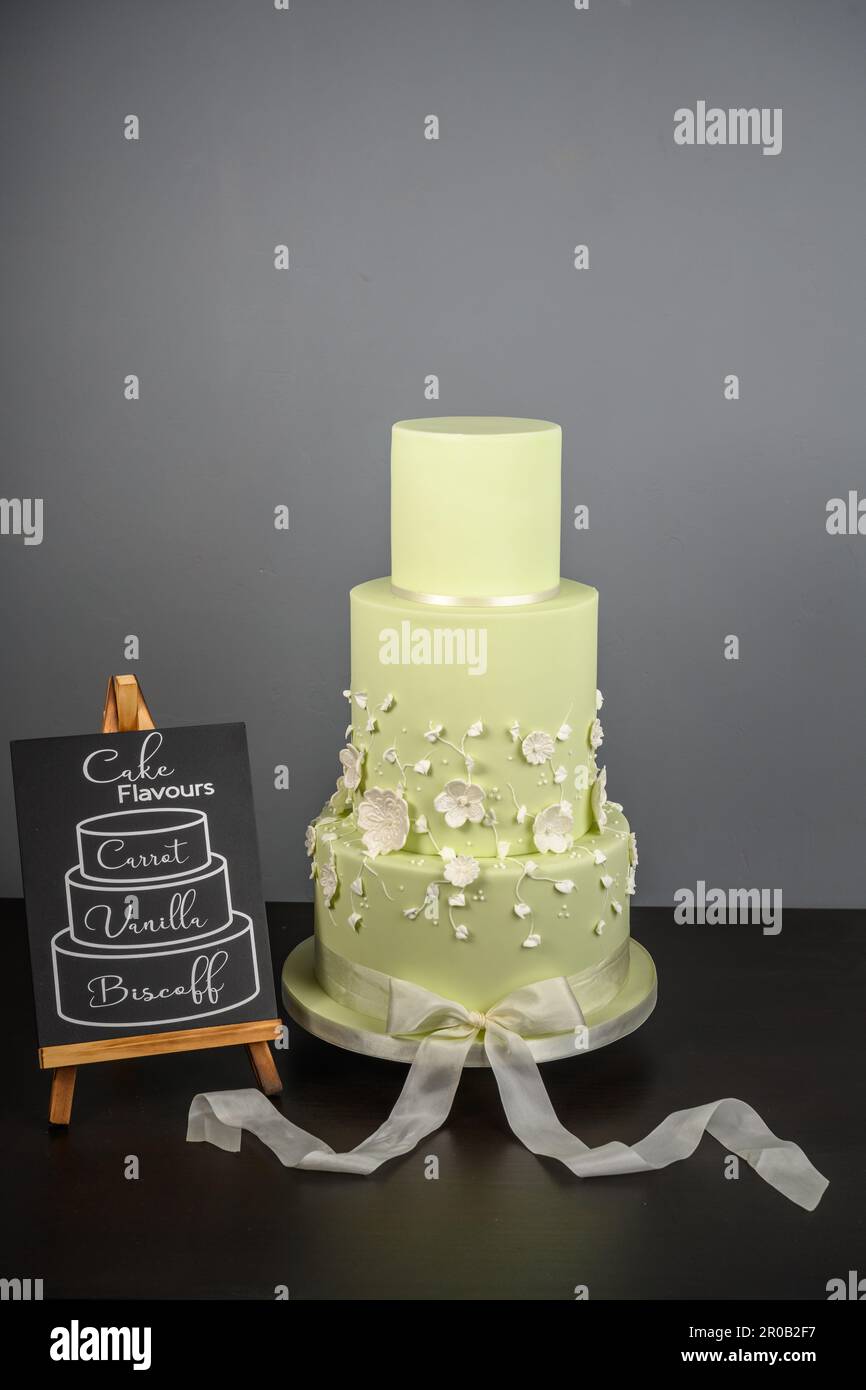 Three tier home made wedding cake Stock Photo