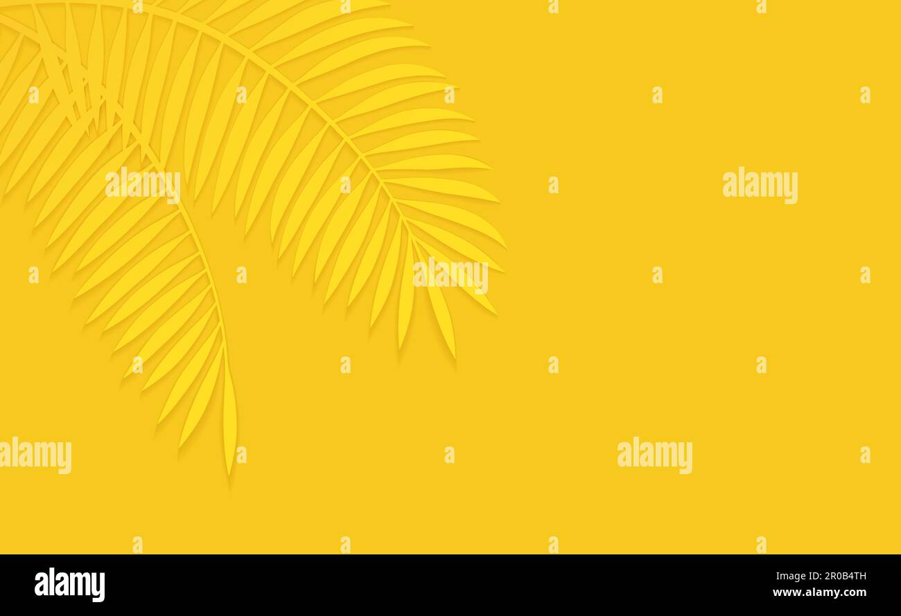 Vector Palm Leaf Silhouette Illustration With Text Space On A Vibrant Yellow Background. Stock Vector