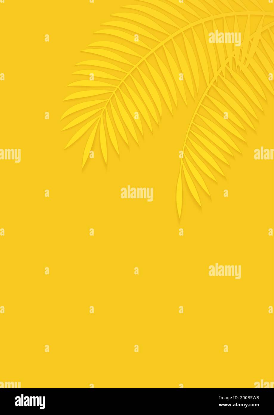 Vector Palm Leaf Silhouette Illustration With Text Space On A Vibrant Yellow Background. Stock Vector