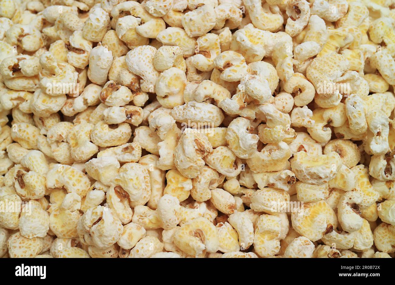 Heap of Pasankallas or Bolivian Popcorn for sale at the Local Market of Copacabana Town, Bolivia, South America Stock Photo
