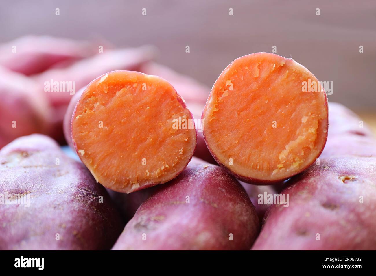 Delectable Boiled Sweet Potatoes, a Good Carb Source of Whole Foods Plant based Diet Stock Photo
