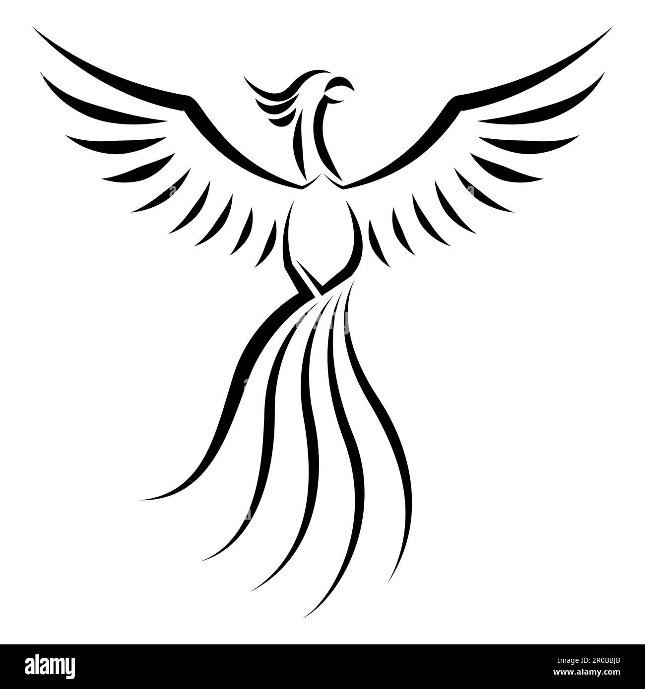 Black and white line art of the flying phoenix Good use for symbol mascot icon avatar tattoo T Shirt design logo or any design Stock Vector