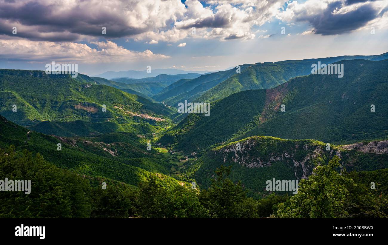 the mountains of the Simbrivio valley, in the background the peaks of the Simbruini Mountains. Lazio, Italy, Europe Stock Photo