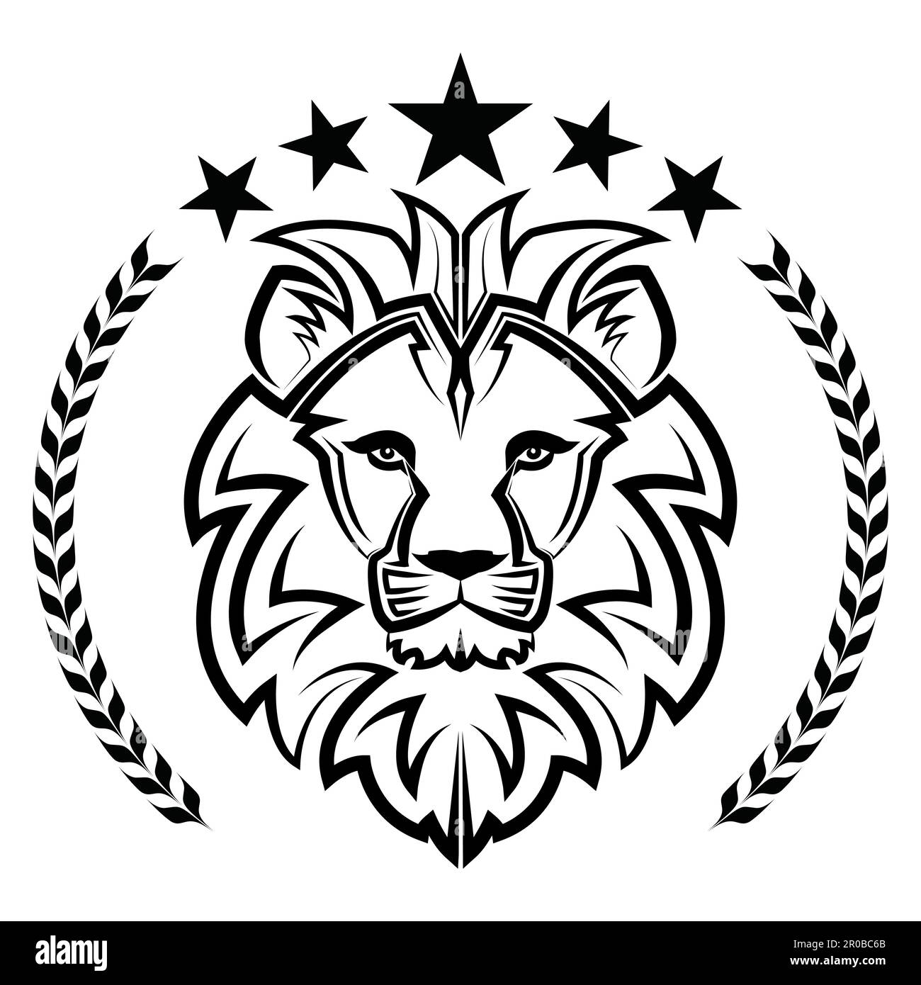Black and white line art of the front of the lion head It is sign of