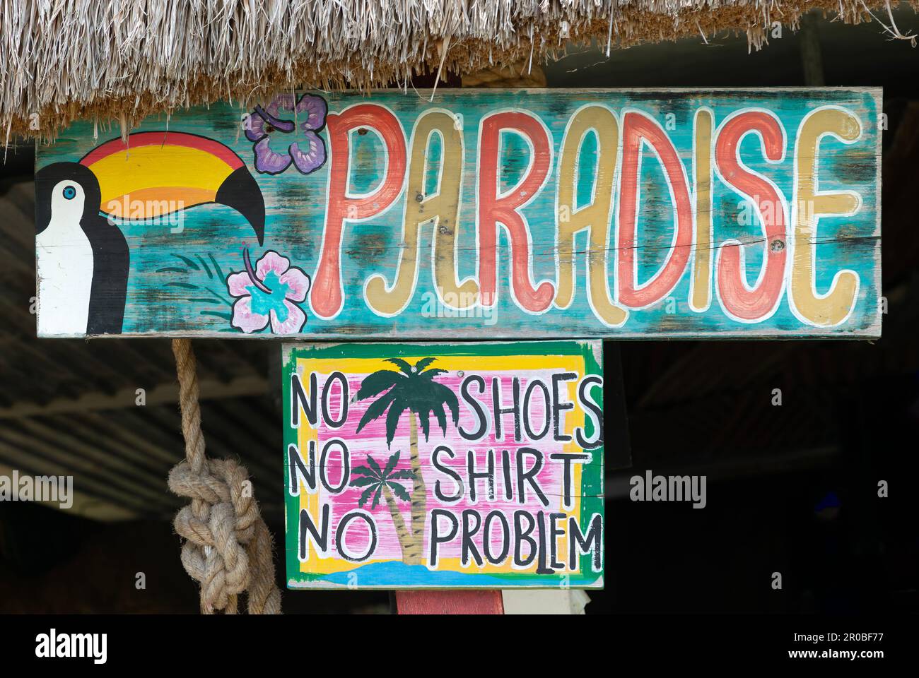 Colourful painted Paradise bar, Bacalar, Quintana Roo, Yucatan