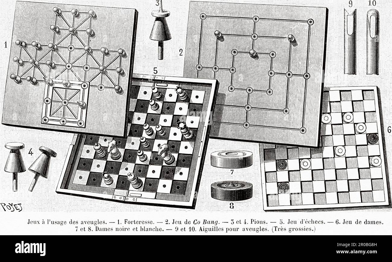 Games for blind people. Old 19th century engraving from La Nature 1887 Stock Photo