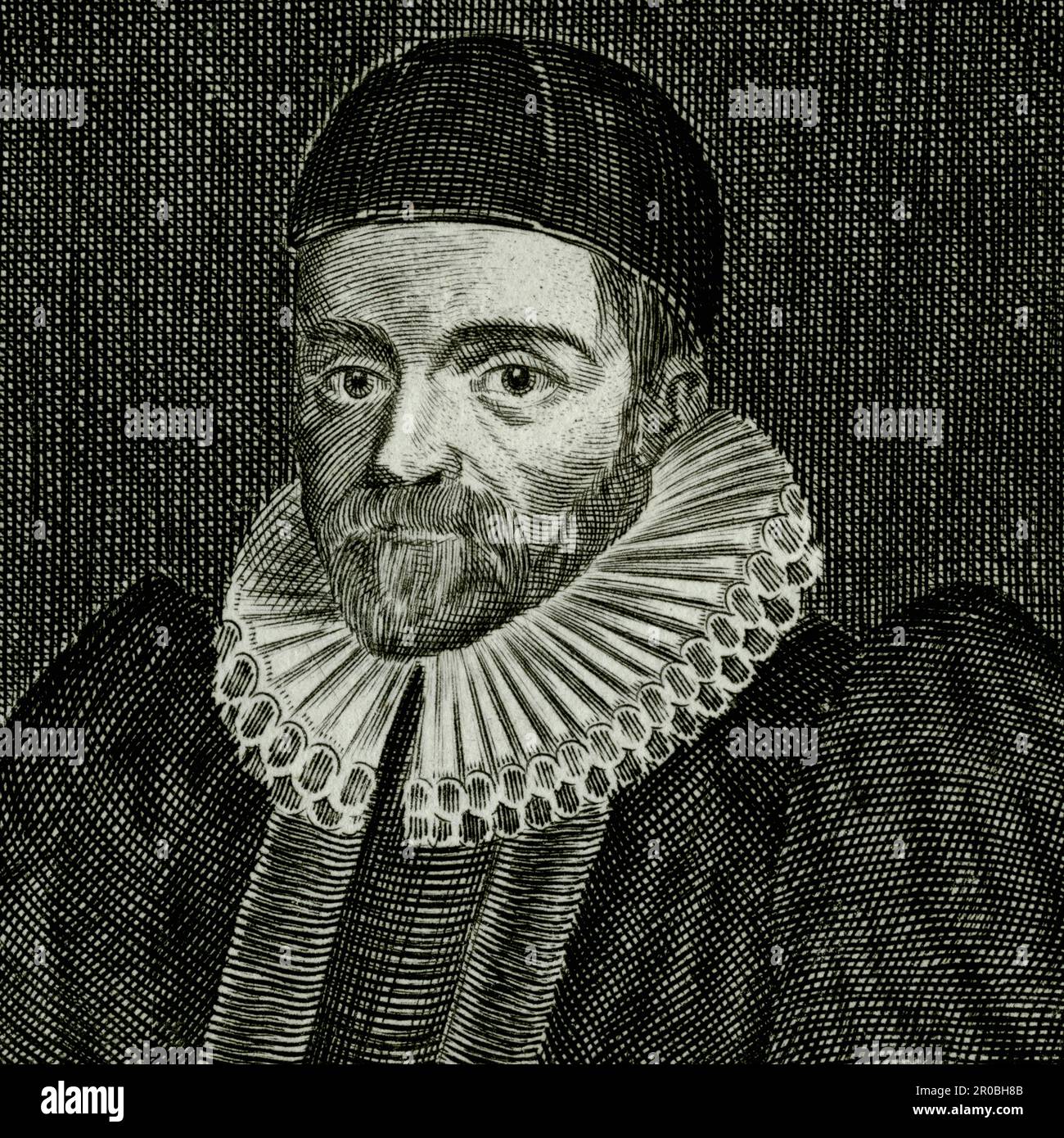 Henry Burton (1578-1648), English Puritan and radical preacher who, in 1637, was placed in a pillory and had his ears cut off. In a sermon that Burton preached in 1636, he called bishops ‘caterpillars’ and ‘anti-christian mushrumps’.  Square detail of an engraving used in the 1740 edition of  'History of the Rebellion and Civil Wars in England' by Edward Hyde (1609-1674), raised to the peerage as 1st Earl of Clarendon. Stock Photo