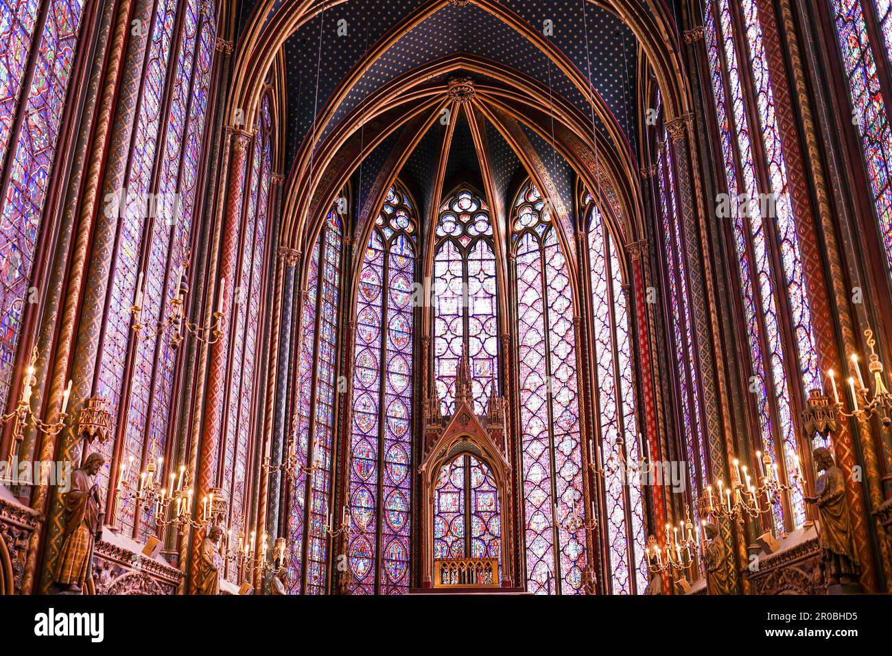 Interior View of Sainte-Chapelle, a Gothic Style Royal Chapel in the Centre of Paris. Stock Photo
