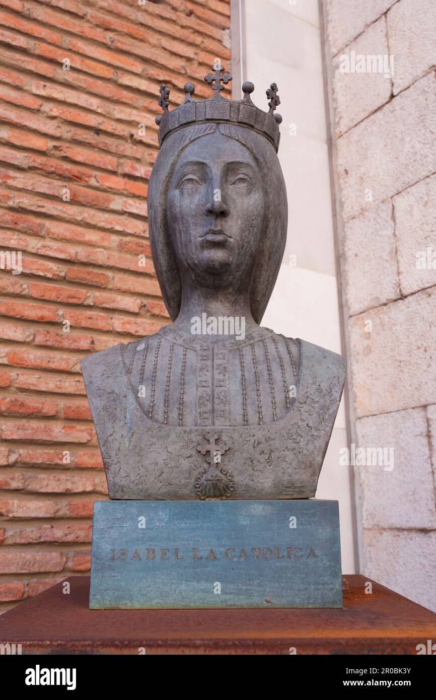 Valladolid, Spain - July 18th, 2020: Queen Isabella I of Castile bust. House Museum of Columbus and research centre for American history, Valladolid, Stock Photo