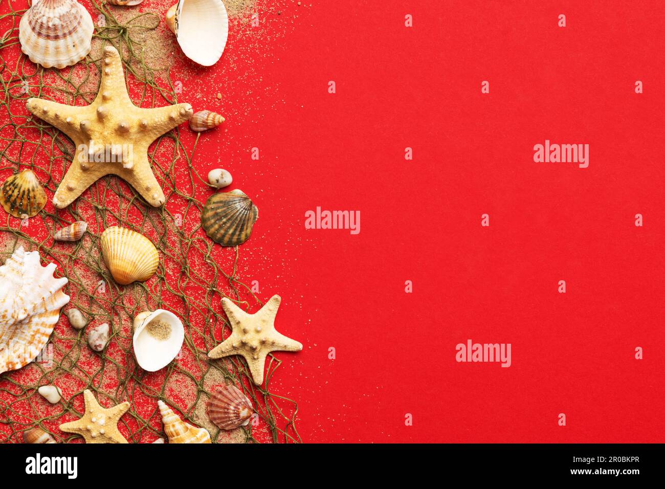 Summer time concept Flat lay composition with beautiful starfish and ...