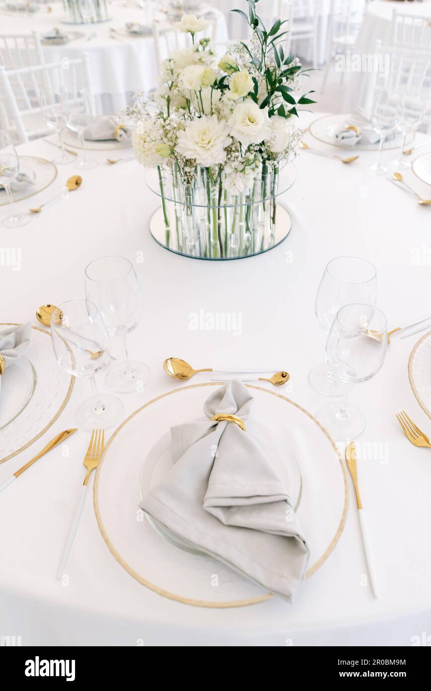 A festive table set for a wedding Stock Photo