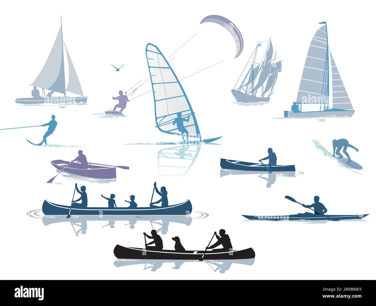 Water sports at leisure, illustration Stock Vector