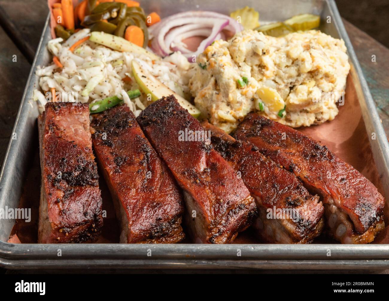 Barbecue Ribs on a Tray with Sides Stock Photo Alamy
