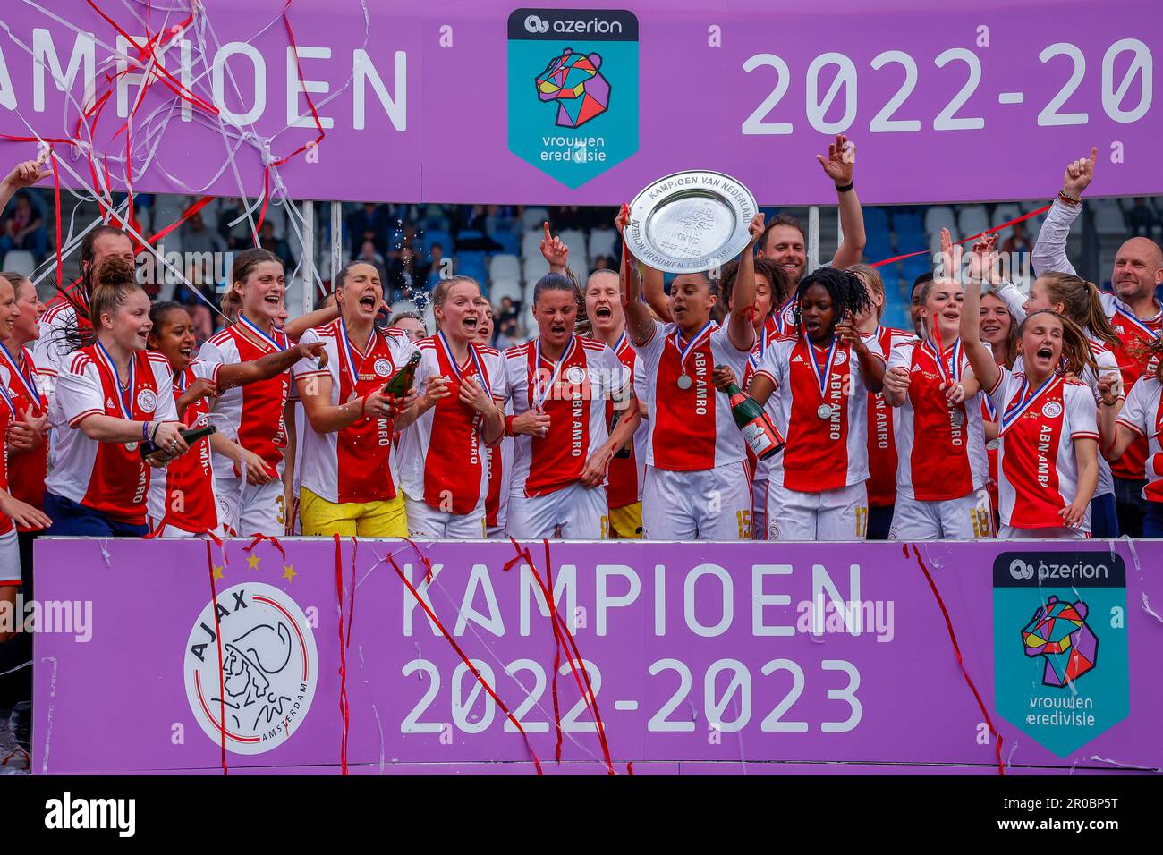 07-05-2023: Sport: PEC v Ajax (Women)  ZWOLLE, NETHERLANDS - MAY 7: Lize Kop (AFC Ajax), Liza van der Most (AFC Ajax)  Lisa Doorn (AFC Ajax)  Kay Lee Stock Photo