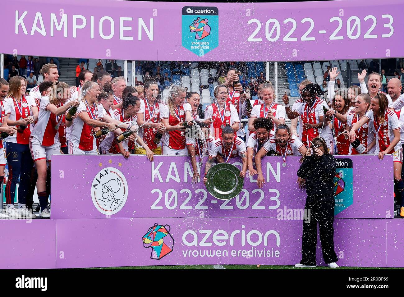 07-05-2023: Sport: PEC v Ajax (Women)  ZWOLLE, NETHERLANDS - MAY 7: Lize Kop (AFC Ajax), Liza van der Most (AFC Ajax)  Lisa Doorn (AFC Ajax)  Kay Lee Stock Photo