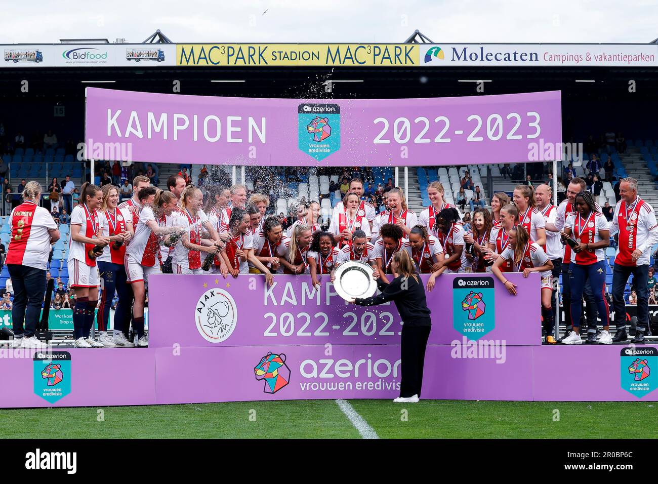 07-05-2023: Sport: PEC v Ajax (Women)  ZWOLLE, NETHERLANDS - MAY 7: Lize Kop (AFC Ajax), Liza van der Most (AFC Ajax)  Lisa Doorn (AFC Ajax)  Kay Lee Stock Photo