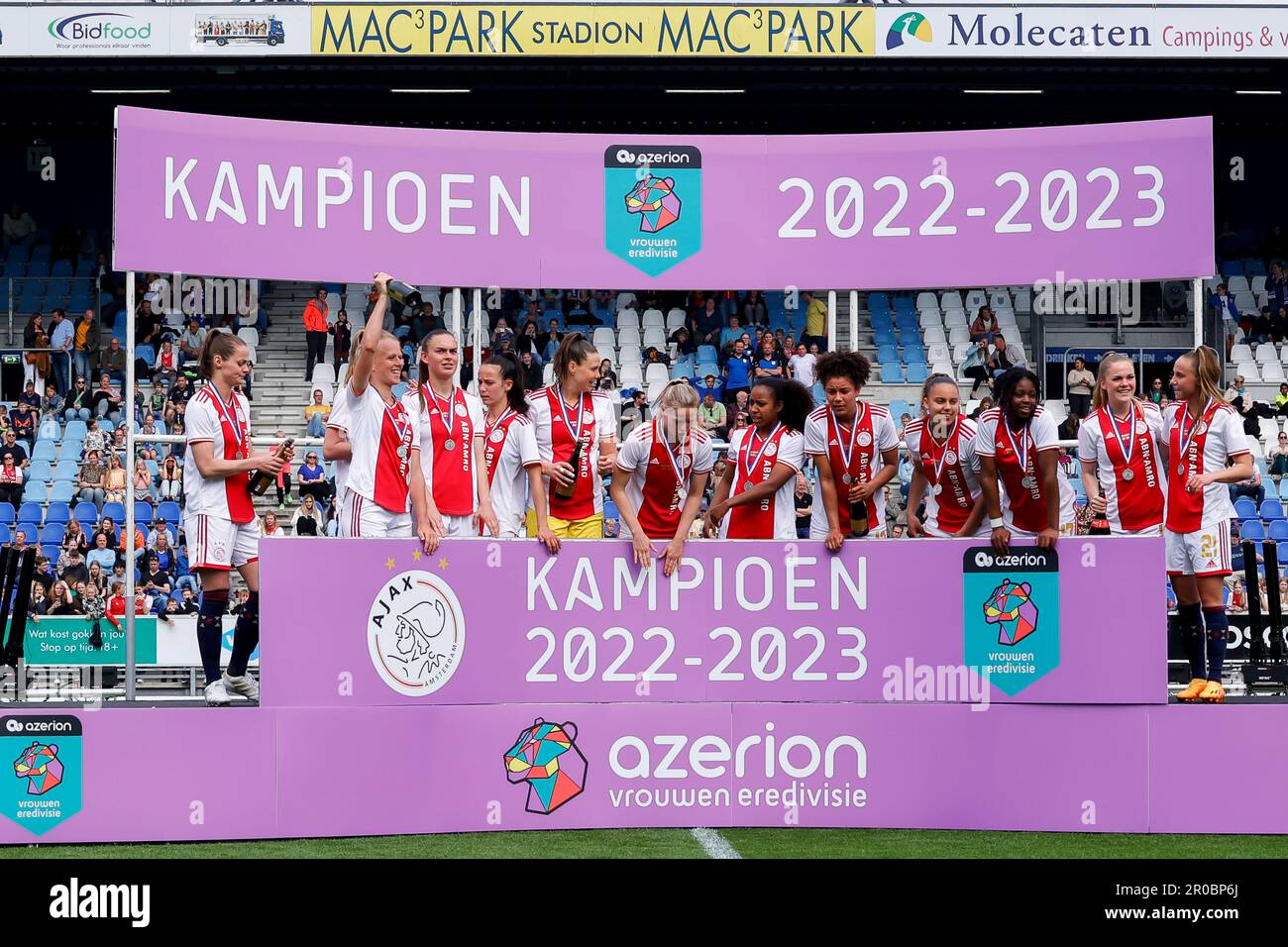 07-05-2023: Sport: PEC v Ajax (Women)  ZWOLLE, NETHERLANDS - MAY 7: Lize Kop (AFC Ajax), Liza van der Most (AFC Ajax)  Lisa Doorn (AFC Ajax)  Kay Lee Stock Photo