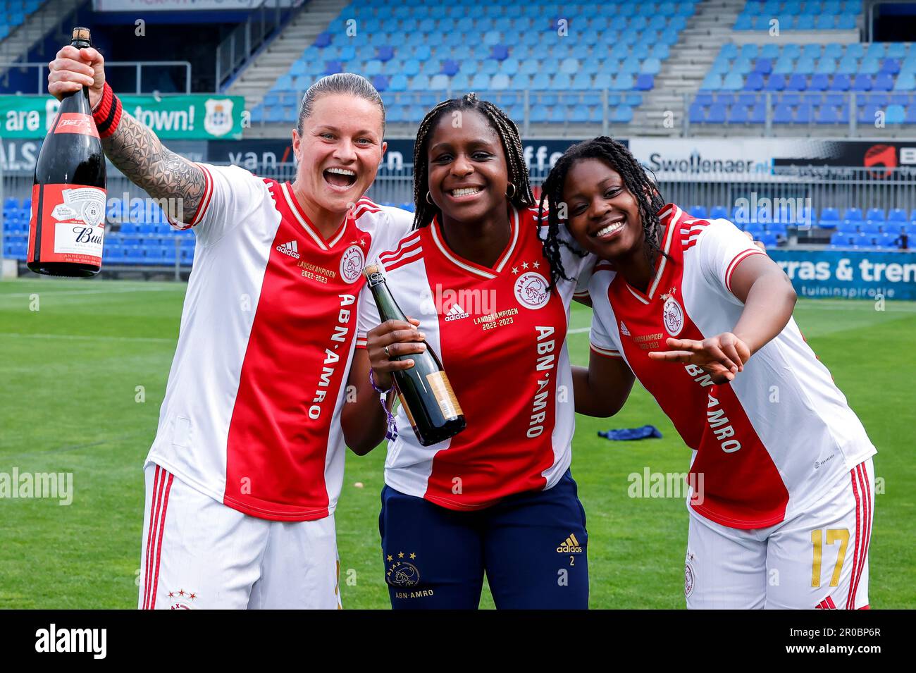 07-05-2023: Sport: PEC v Ajax (Women)  ZWOLLE, NETHERLANDS - MAY 7: Sherida Spitse (AFC Ajax), Liza van der Most (AFC Ajax)  and Elisha Kruize (AFC Aj Stock Photo