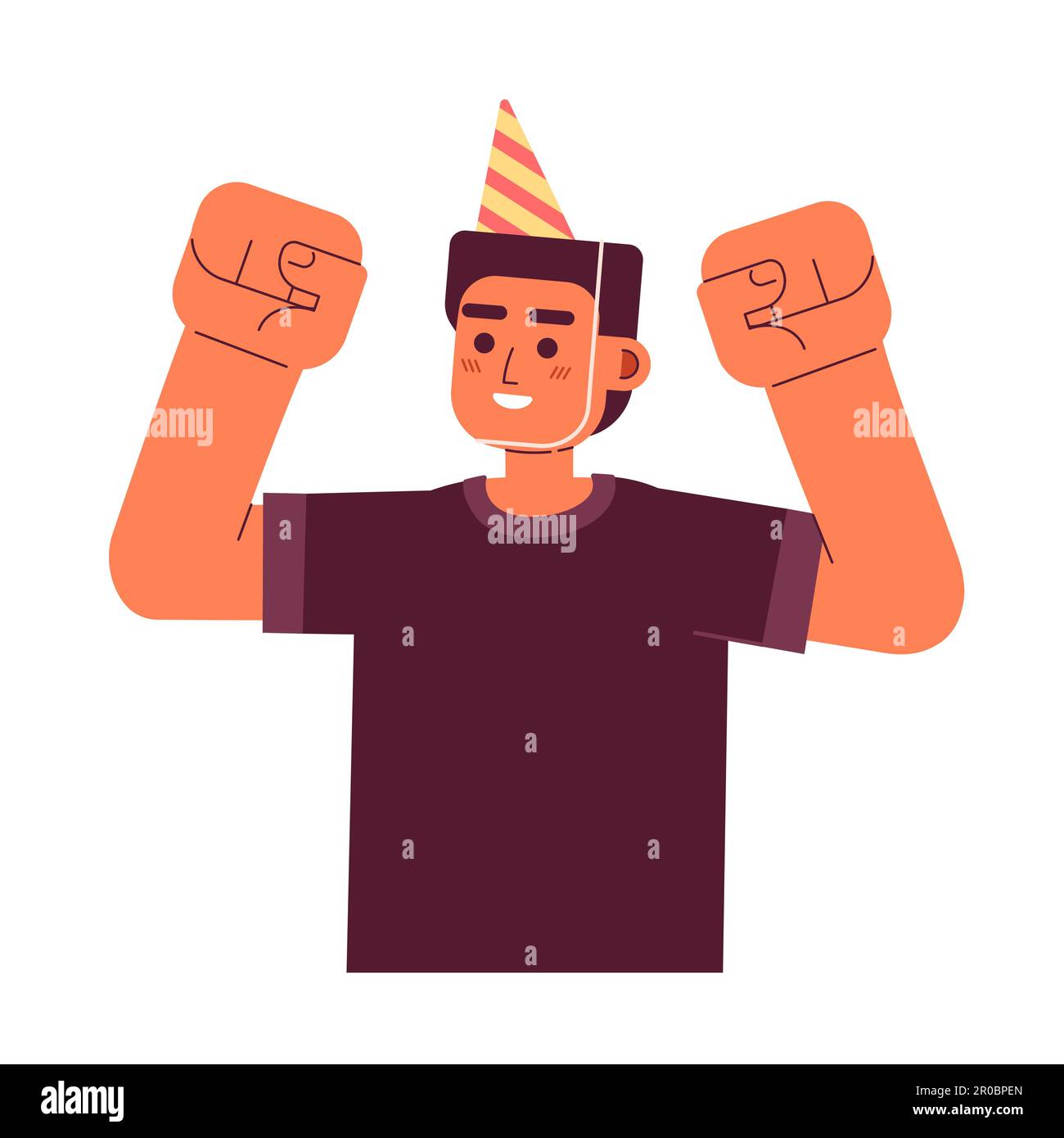 Excited man wearing party hat celebrating birthday semi flat colorful vector character Stock Vector