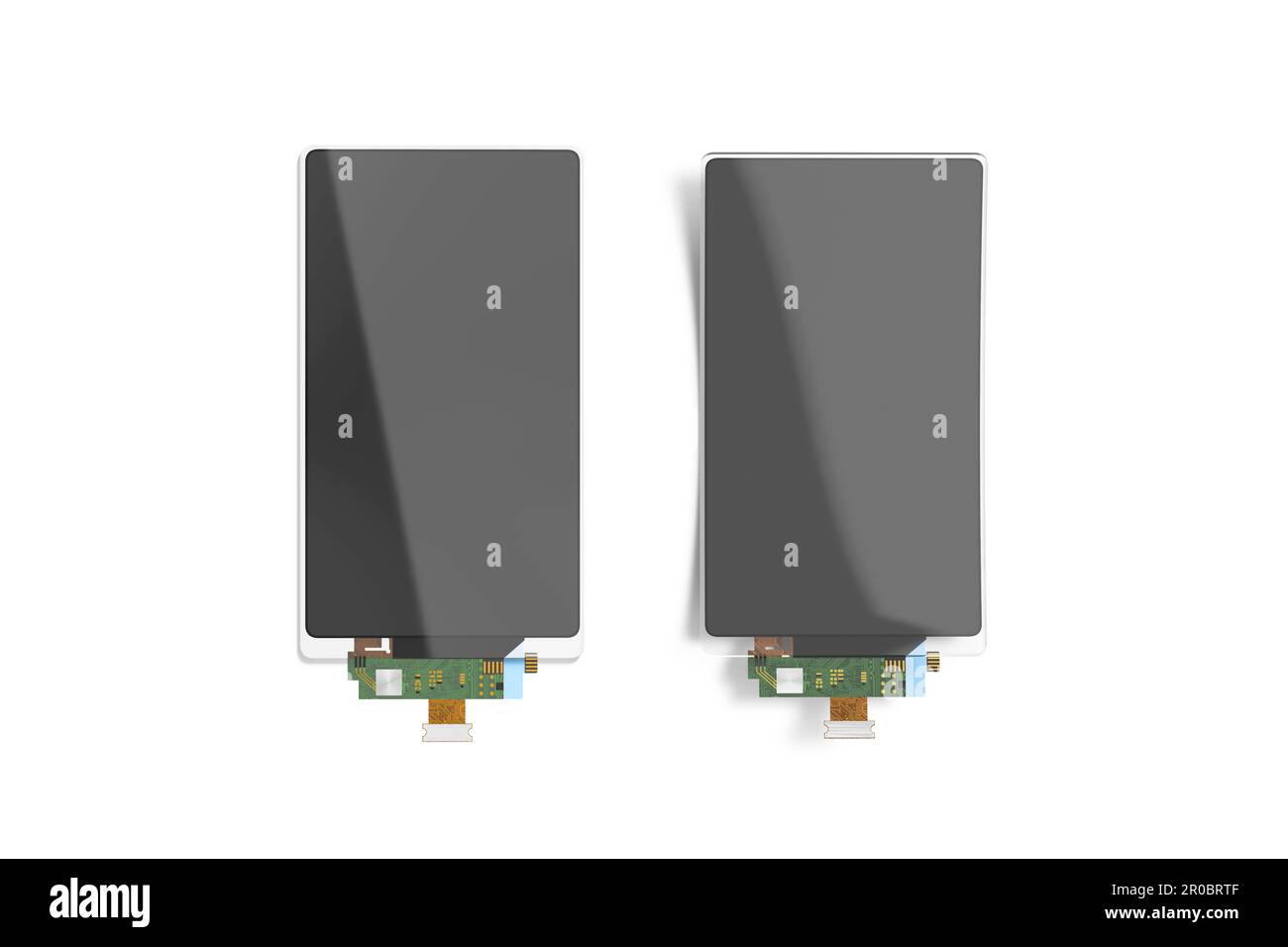 Blank black flat and curved rectangular display mockup, top view Stock ...