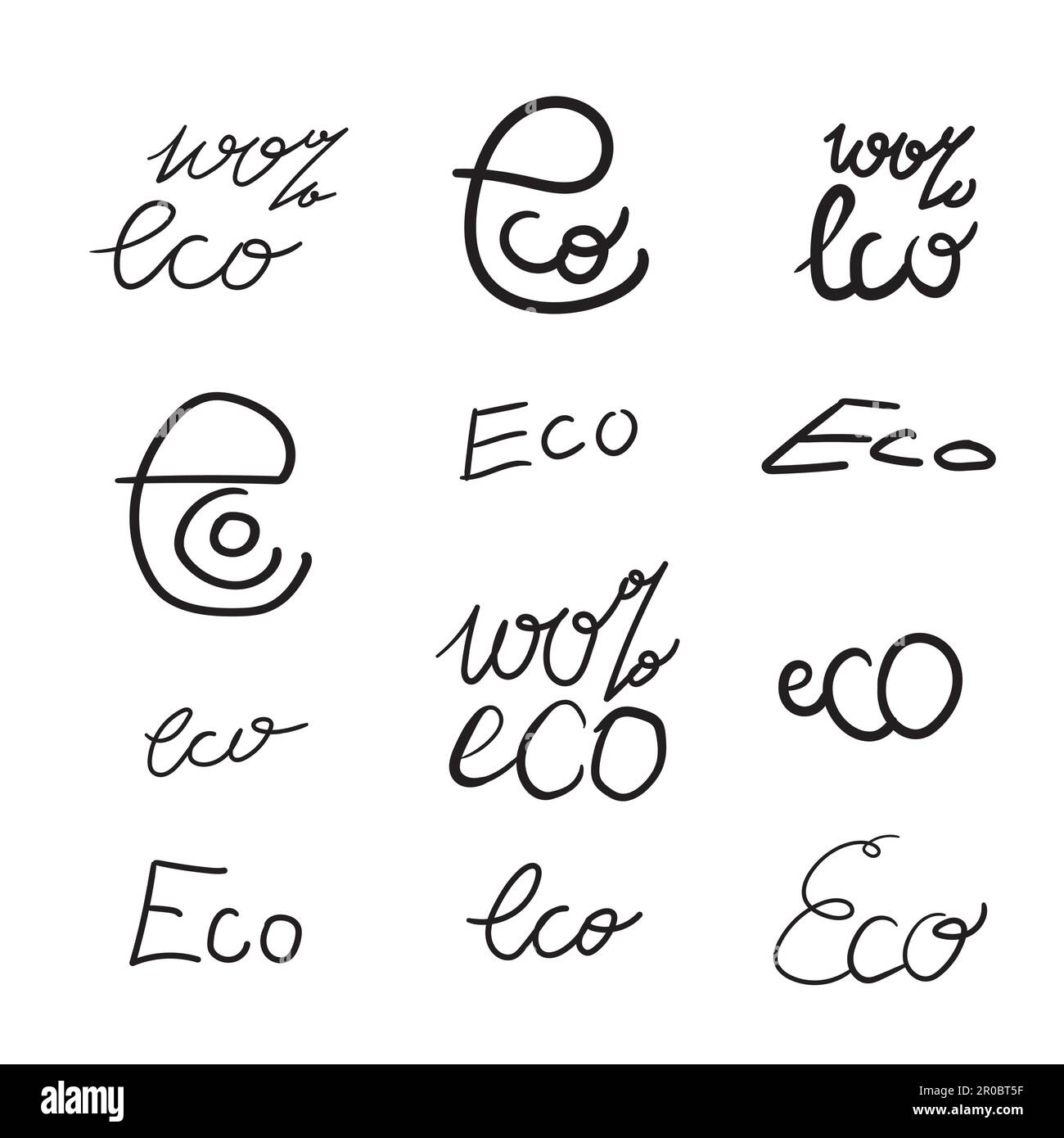 Hand drawn ecology and 100 percents natural lettering. Isolated grunge ...