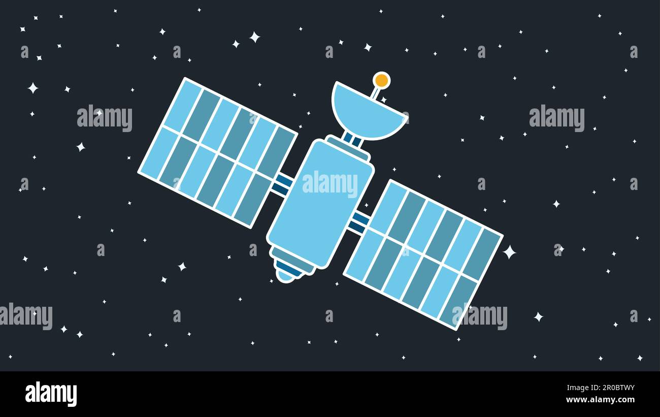 Satellite Illustration. Orbiting Space Station. Modern Cosmos Satellite. Vector Stock Vector