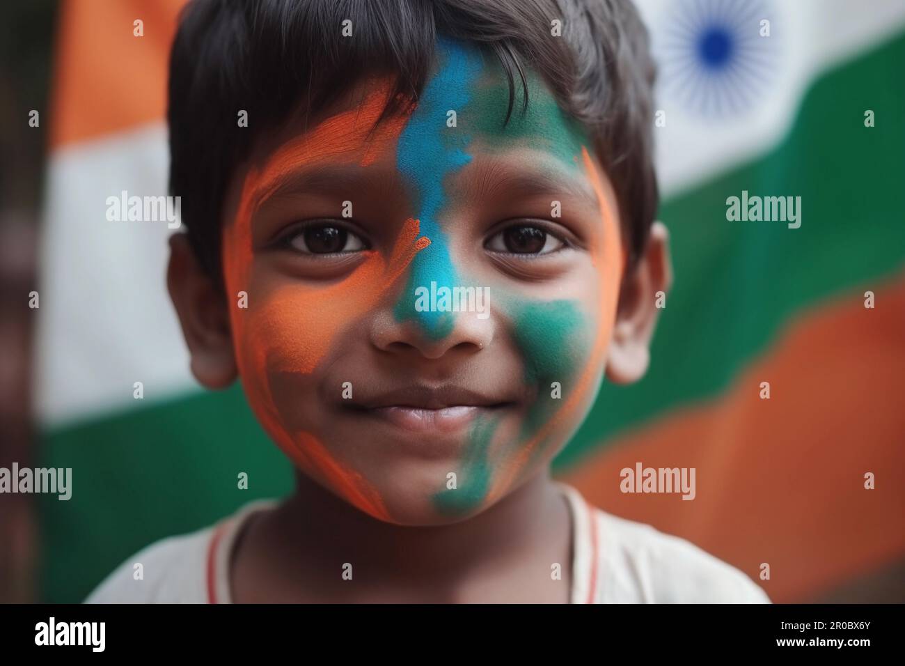 A boy with the colors of india painted on his face Stock Photo - Alamy