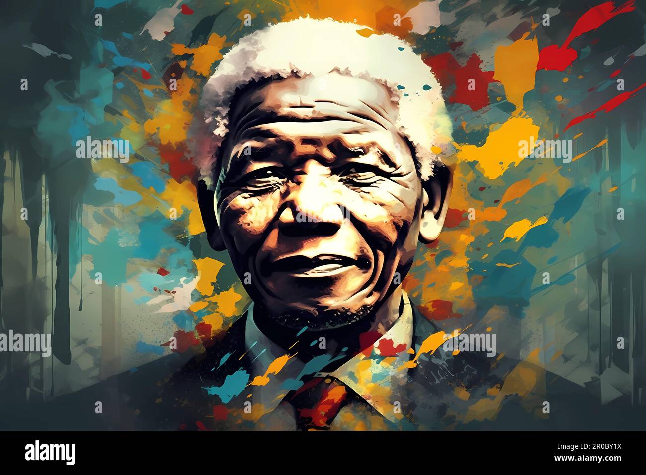 Nelson Mandela International Day A man in a suit stands in front of a crowd of people Stock