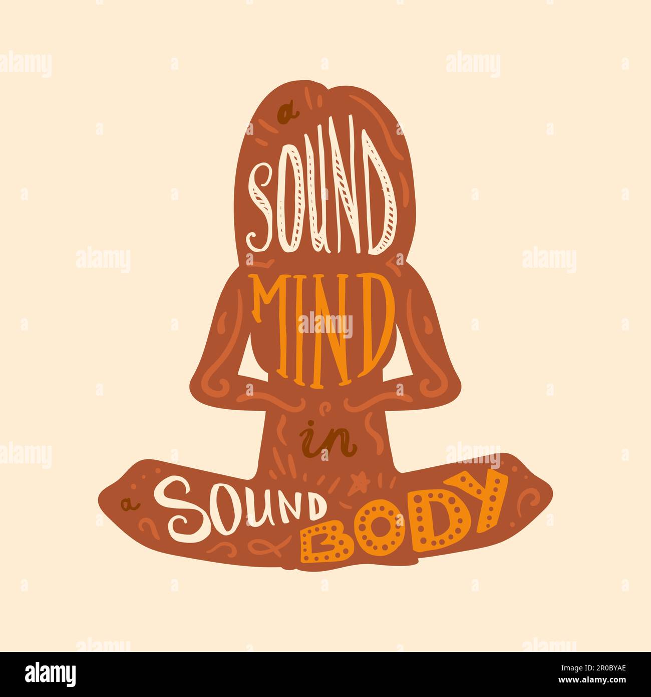 Vintage Motivational Healthcare Inspirational Sport Body and Mind Lettering in woman's