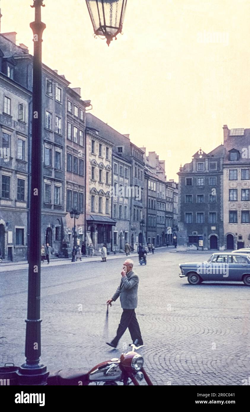 Street scene at the Old Town Market Place, Capital City of Warsaw, Masovian Voivodeship, Poland, Europe, 1962 Stock Photo