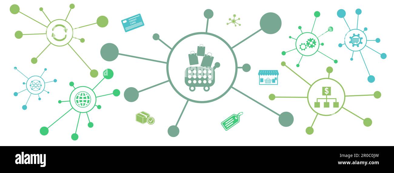 Concept of purchase with connected icons Stock Photo - Alamy